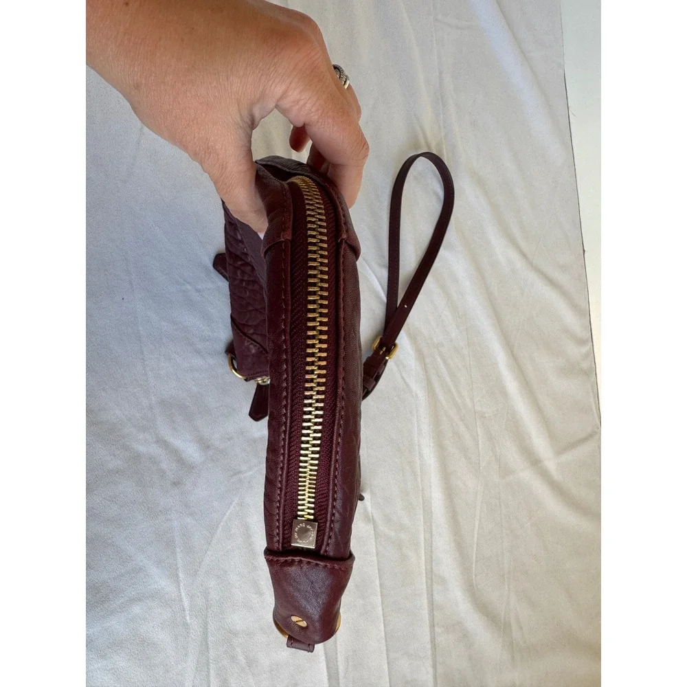 Marc by Marc Jacobs Burgundy Pebbled Lamb Leather Crossbody Shoulder Gold Silver